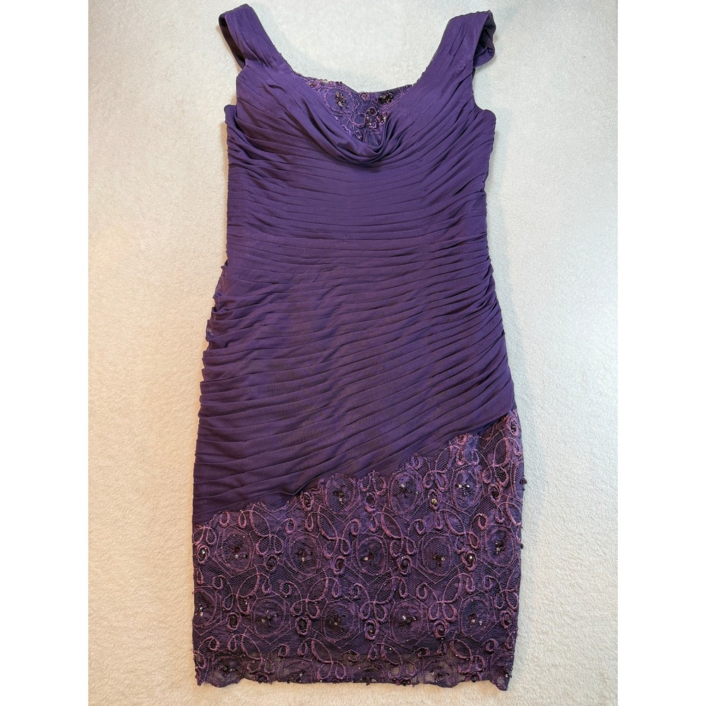 VM Collection Purple Ruched Lace Beaded Cocktail Dress 70530 Size 10 NWT